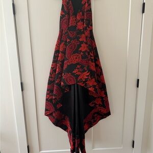 Alice + Olivia Red Black Silk Brocade Hi-low gown